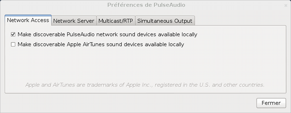 paprefs: cocher la case "Make discoverable pulseaudio sound-devices available localy" 